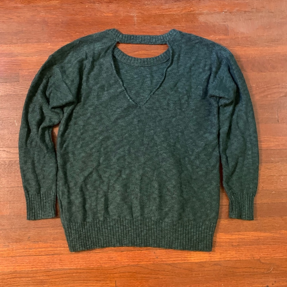 American Eagle Green V Back Sweater Sz S